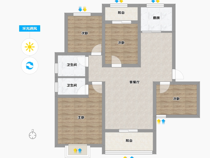 河南省-新乡市-九龙华府-109.53-户型库-采光通风