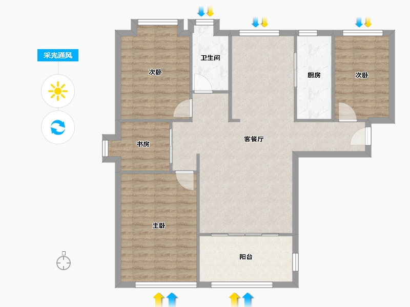 江苏省-苏州市-阳光城翡丽湾花园北区-89.60-户型库-采光通风