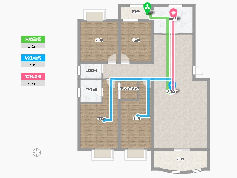 云南省-昆明市-大麻苴高层住宅-132.00-户型库-动静线