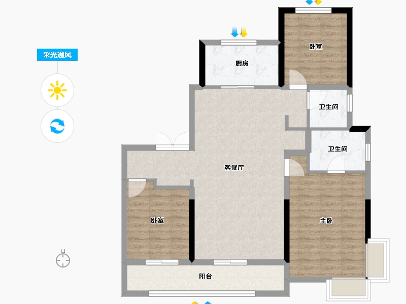 河北省-邯郸市-邯郸市常瀛置业观林府-105.60-户型库-采光通风