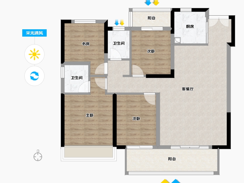 河南省-平顶山市-常绿林溪宸苑-105.94-户型库-采光通风