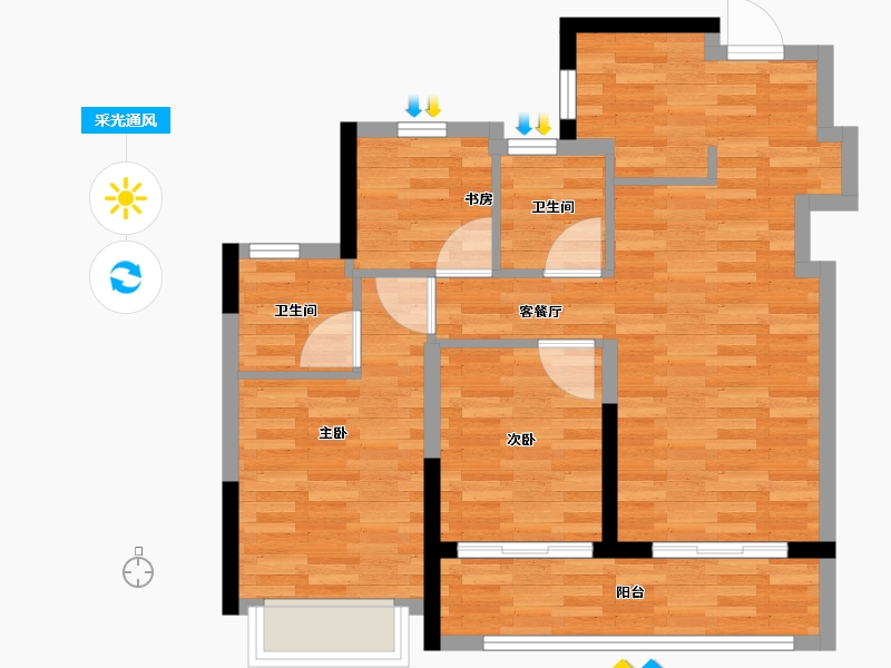 浙江省-杭州市-滨杭滨纷城-69.30-户型库-采光通风