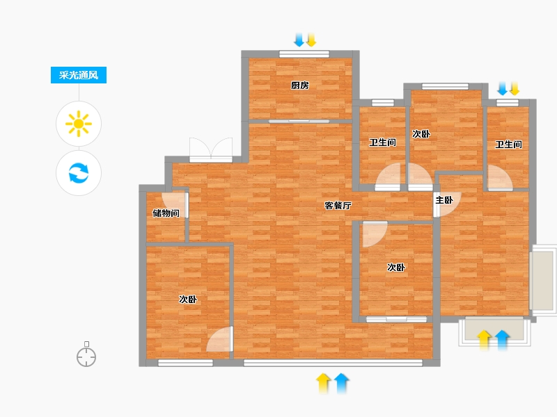 浙江省-宁波市-绿城·馥香园-112.13-户型库-采光通风