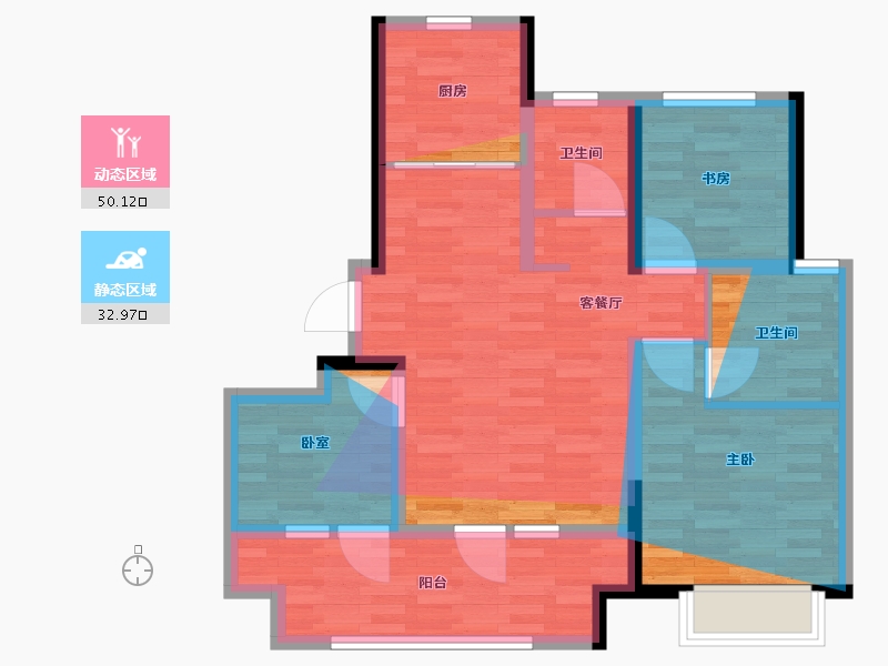 山东省-青岛市-鑫江合院四期-76.68-户型库-动静分区