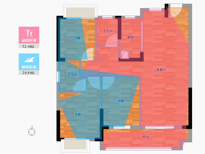 湖北省-武汉市-现代天外天小镇金融湾-84.29-户型库-动静分区