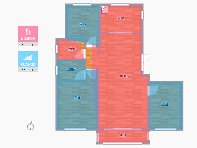 内蒙古自治区-乌兰察布市-九棠府-94.97-户型库-动静分区