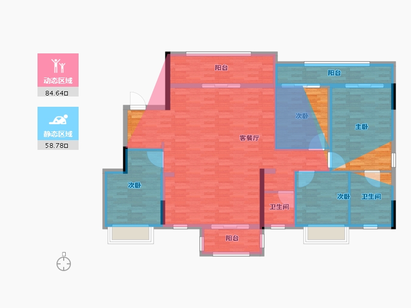 湖北省-天门市-承家北湖悦-129.74-户型库-动静分区