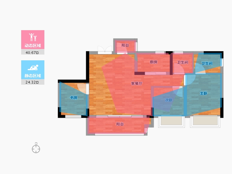 重庆-重庆市-滨江新城四期-74.00-户型库-动静分区