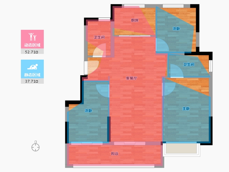 浙江省-宁波市-舜瑞绿城·晓月沁园-92.80-户型库-动静分区