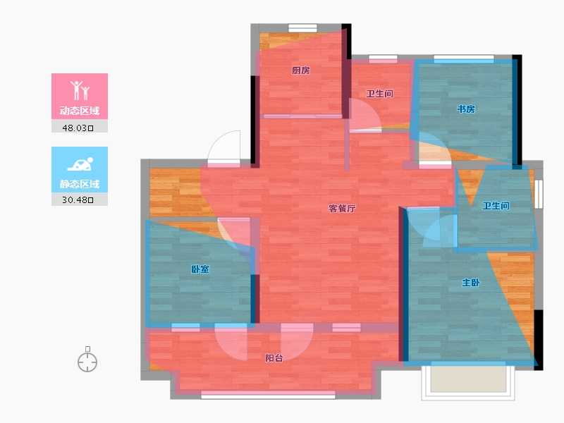 山东省-青岛市-鑫江合院四期-76.56-户型库-动静分区