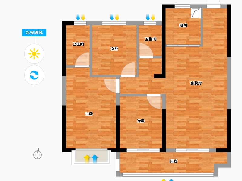 陕西省-榆林市-九建大锦·明珠城-93.56-户型库-采光通风