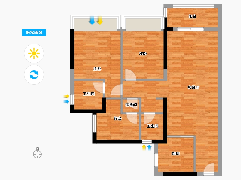 广东省-佛山市-远大建管·帝景湾-76.00-户型库-采光通风