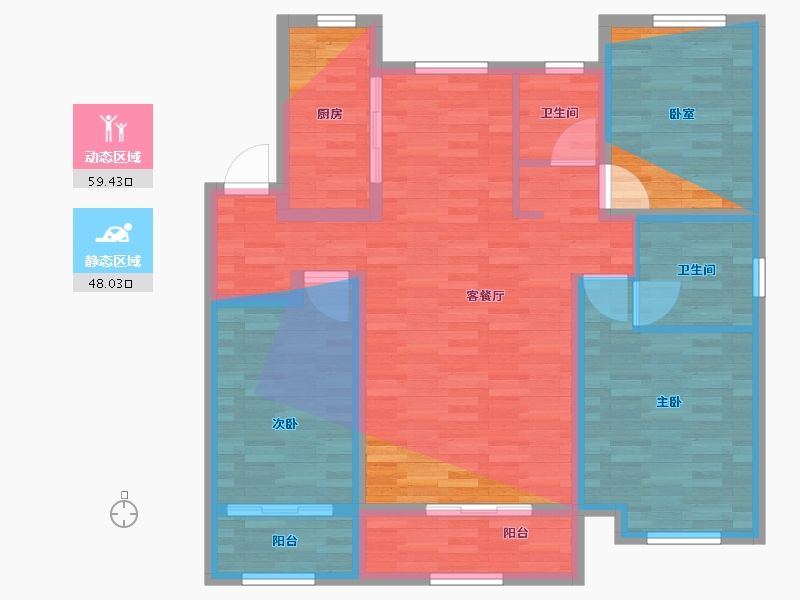 内蒙古自治区-包头市-景晟开元小区-东区-95.42-户型库-动静分区