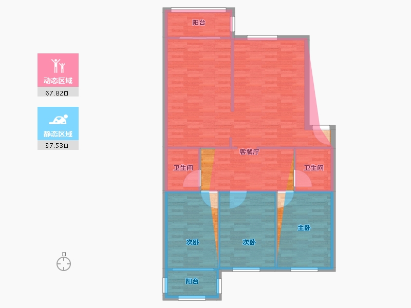 北京-北京市-宾阳北里-96.80-户型库-动静分区