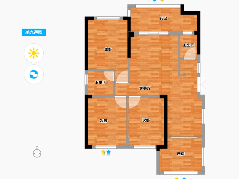 贵州省-六盘水市-凤凰街道星筑社区-86.92-户型库-采光通风