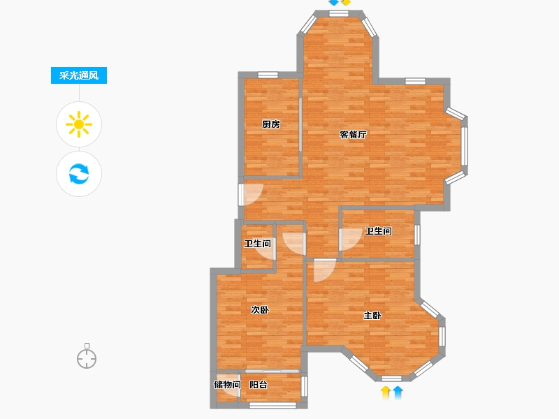 山东省-烟台市-富豪青年国际广场-110.00-户型库-采光通风