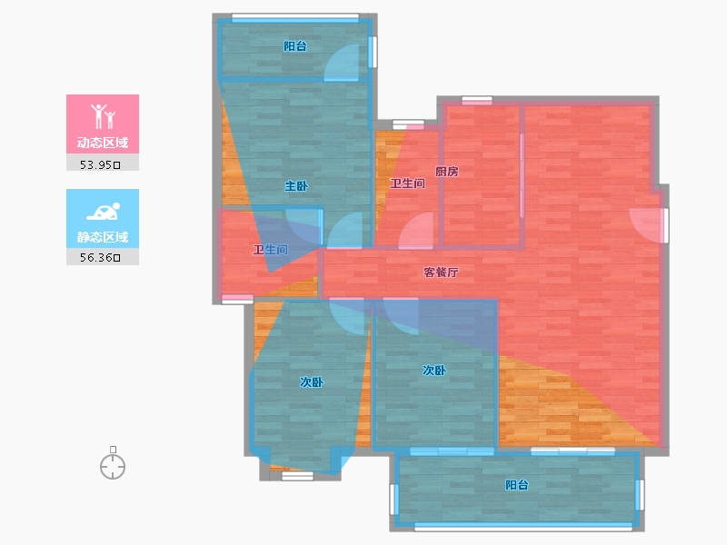 四川省-成都市-中洲中央公园蓝湖郡-95.66-户型库-动静分区