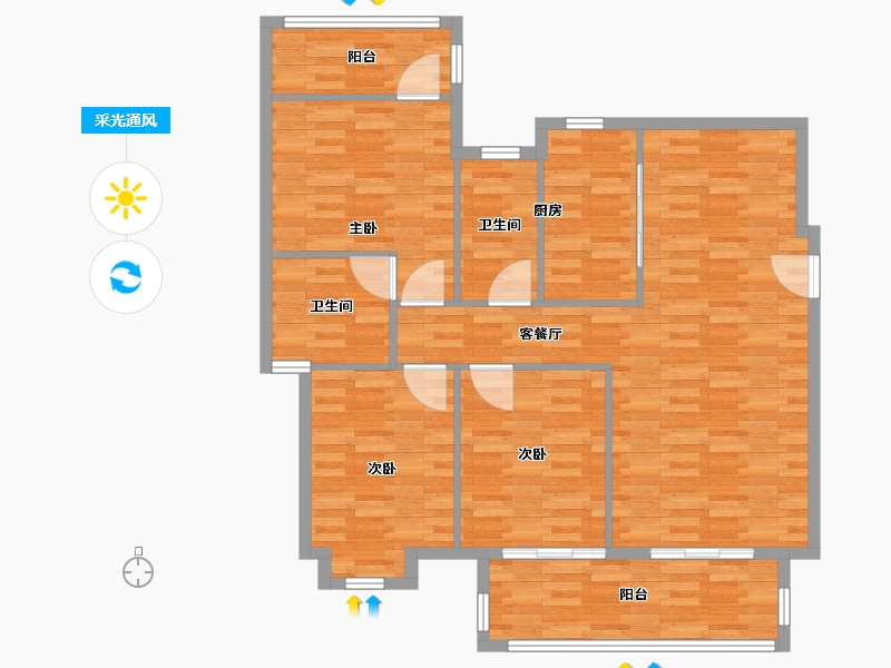 四川省-成都市-中洲中央公园蓝湖郡-95.66-户型库-采光通风