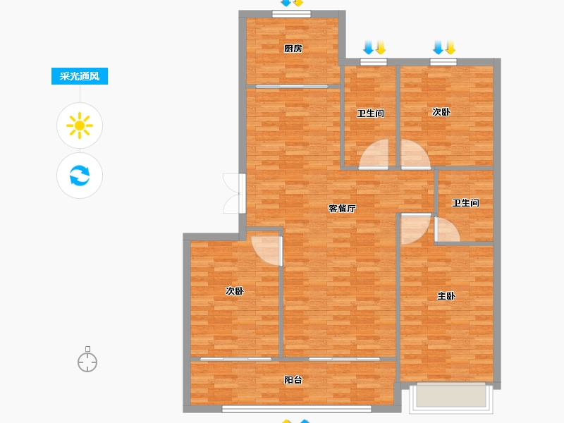 山东省-潍坊市-东方天韵-108.80-户型库-采光通风