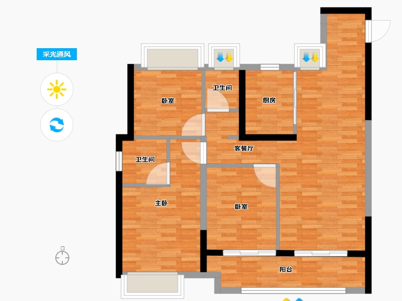 湖北省-武汉市-宝业·璞园-88.00-户型库-采光通风