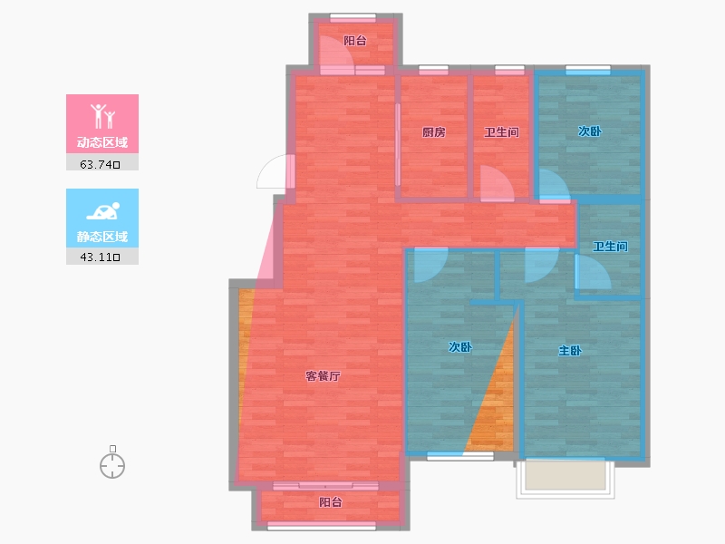 内蒙古自治区-通辽市-唐风华筑-105.60-户型库-动静分区