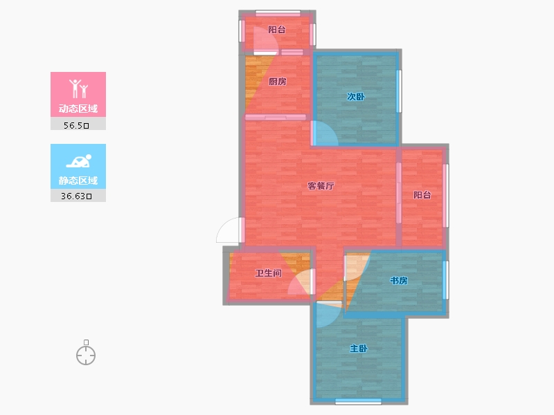 黑龙江省-哈尔滨市-君贵东方瑞景-88.80-户型库-动静分区