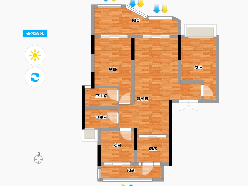 四川省-广安市-爱众•天空的院子-88.80-户型库-采光通风