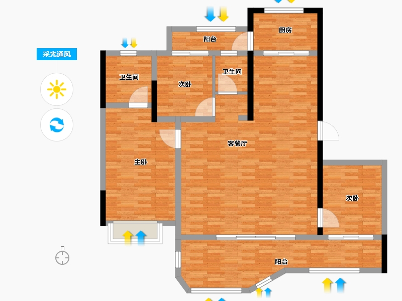 四川省-广安市-爱众•天空的院子-88.80-户型库-采光通风