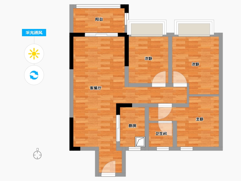 河南省-漯河市-公园壹号院-86.40-户型库-采光通风