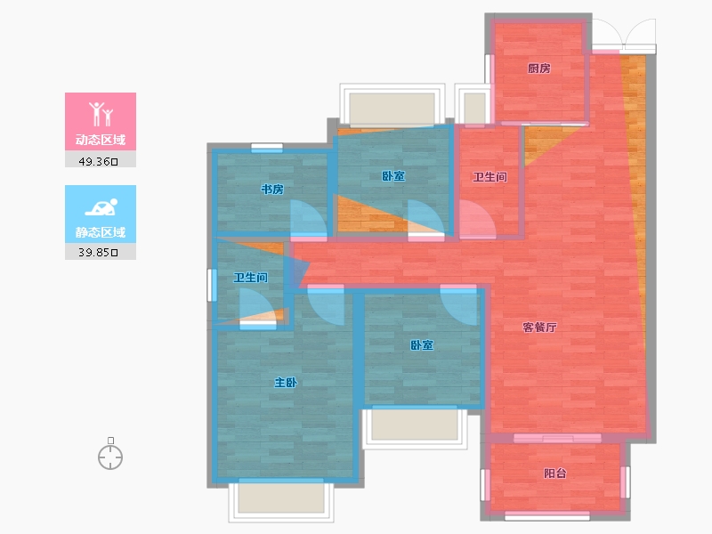 湖南省-邵阳市-乾道魏源壹号院-85.37-户型库-动静分区