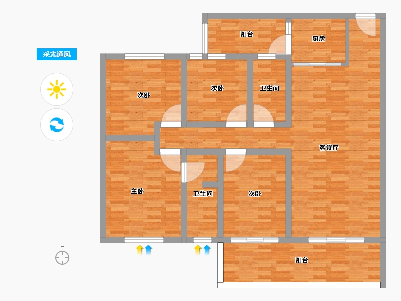 广西壮族自治区-河池市-江滨花园-127.00-户型库-采光通风