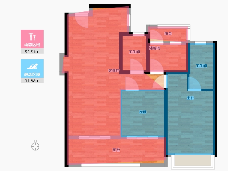 海南省-三亚市-保利·汀澜和著-83.97-户型库-动静分区