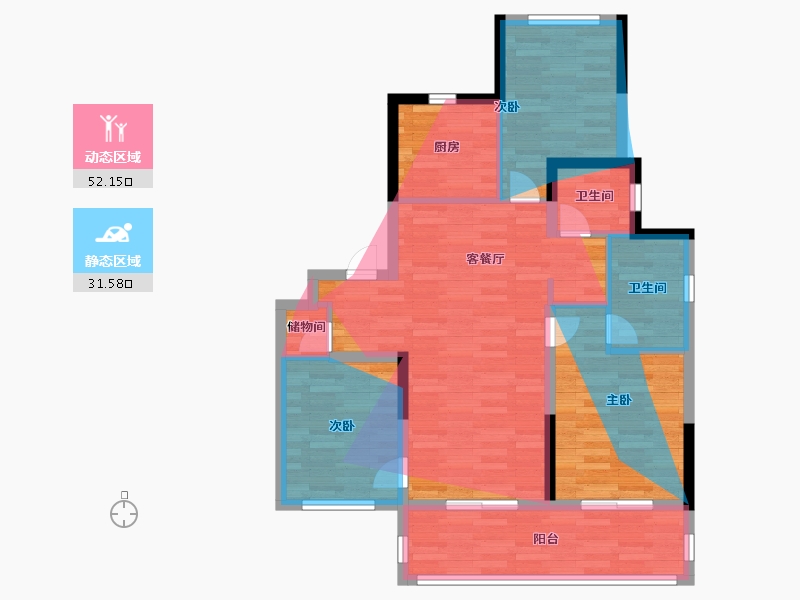 江苏省-扬州市-福源里-83.20-户型库-动静分区