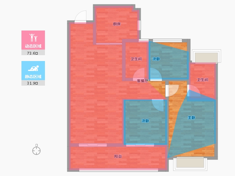 江苏省-苏州市-荷岸晓风花园-80.13-户型库-动静分区