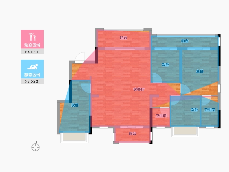 湖北省-天门市-承家北湖悦-110.58-户型库-动静分区