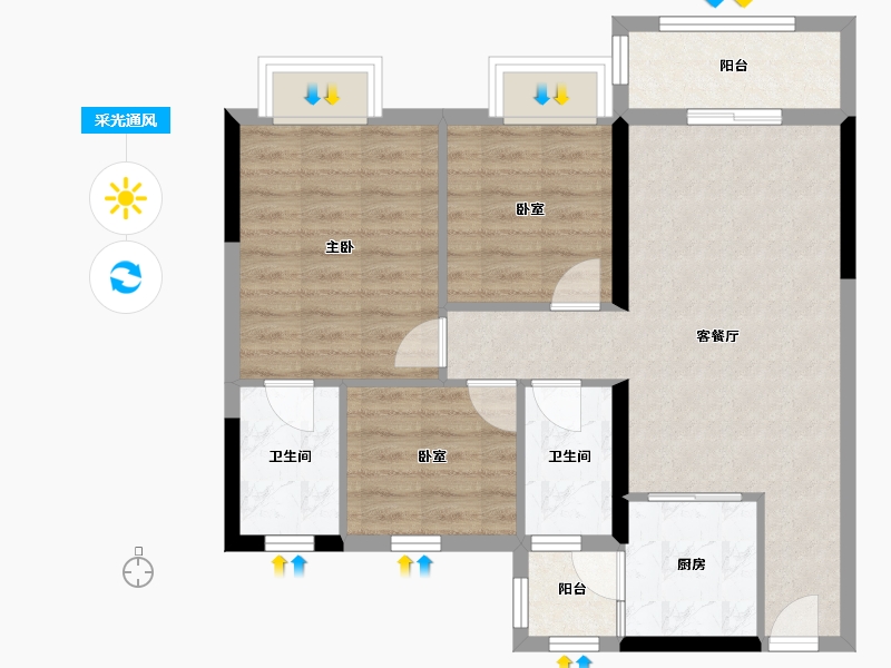 广东省-清远市-涛汇星悦府-74.00-户型库-采光通风