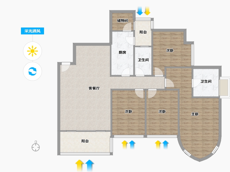 湖南省-长沙市-恒大名都-130.00-户型库-采光通风