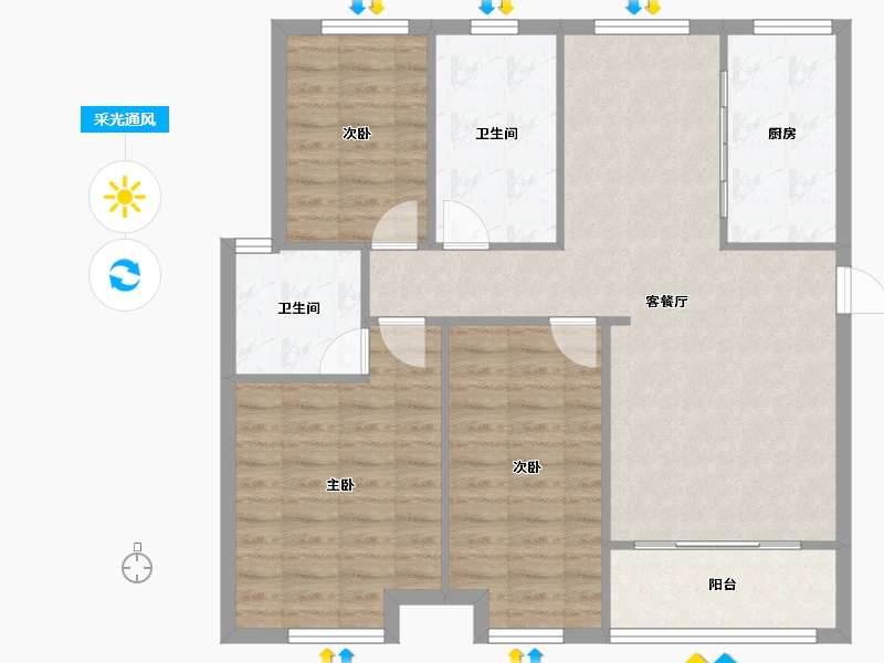 江苏省-扬州市-振兴花园-102.29-户型库-采光通风