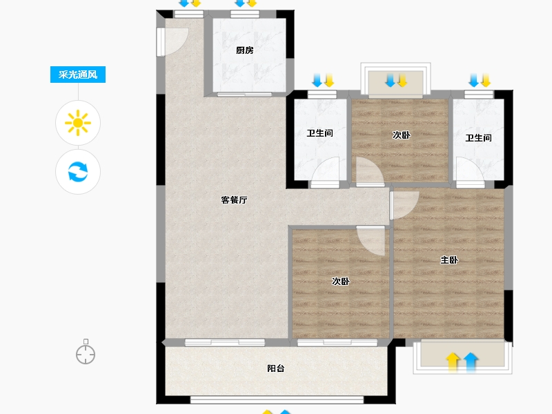 湖北省-襄阳市-力生汉江樾-92.00-户型库-采光通风