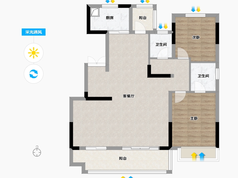 安徽省-六安市-龙眠华府-95.20-户型库-采光通风