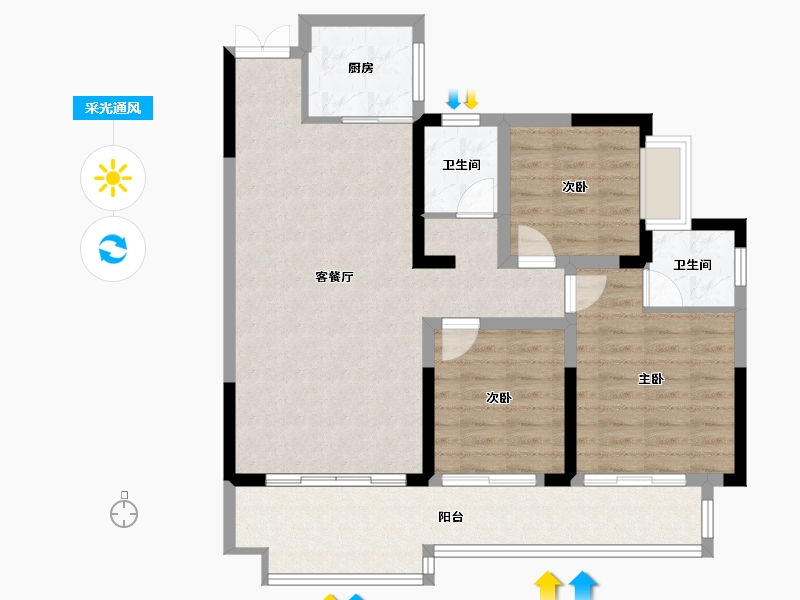 四川省-绵阳市-锦绣江城-94.48-户型库-采光通风