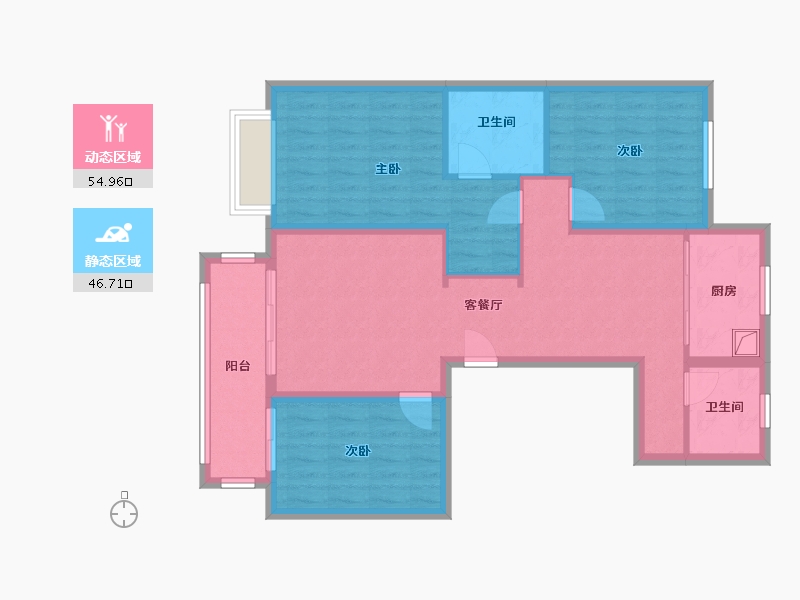 河北省-唐山市-金岸红堡天邑-104.80-户型库-动静分区