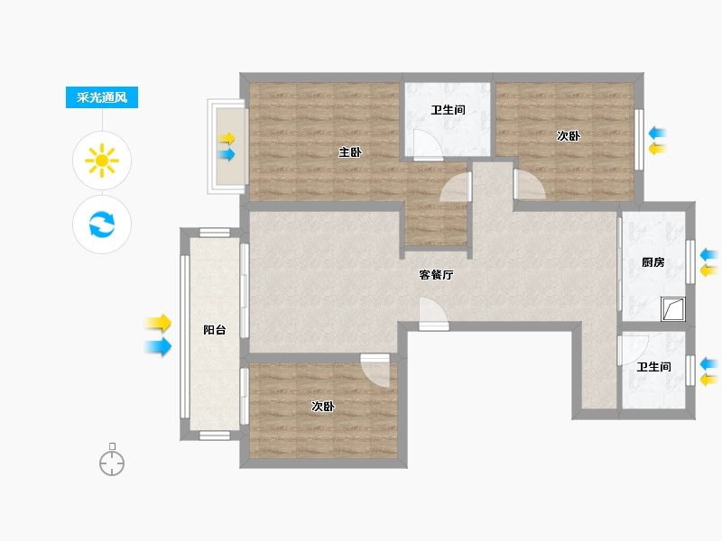 河北省-唐山市-金岸红堡天邑-104.80-户型库-采光通风