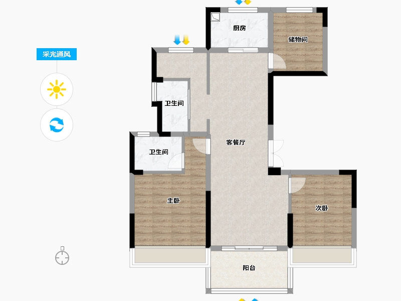 江苏省-苏州市-天房美瑜兰庭-91.45-户型库-采光通风