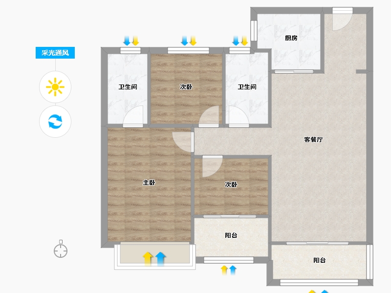 江苏省-南京市-宝能滨江府-86.40-户型库-采光通风