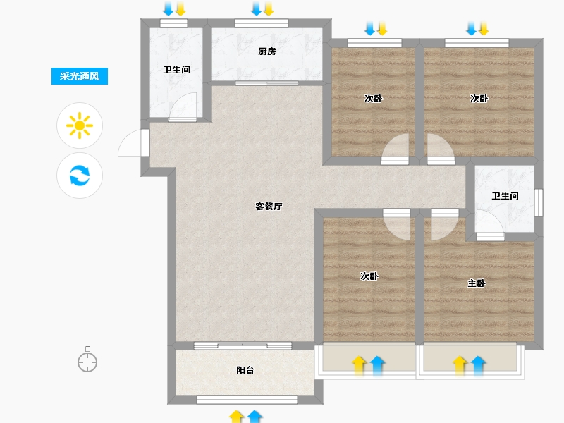 山东省-枣庄市-誉德华苑-104.66-户型库-采光通风