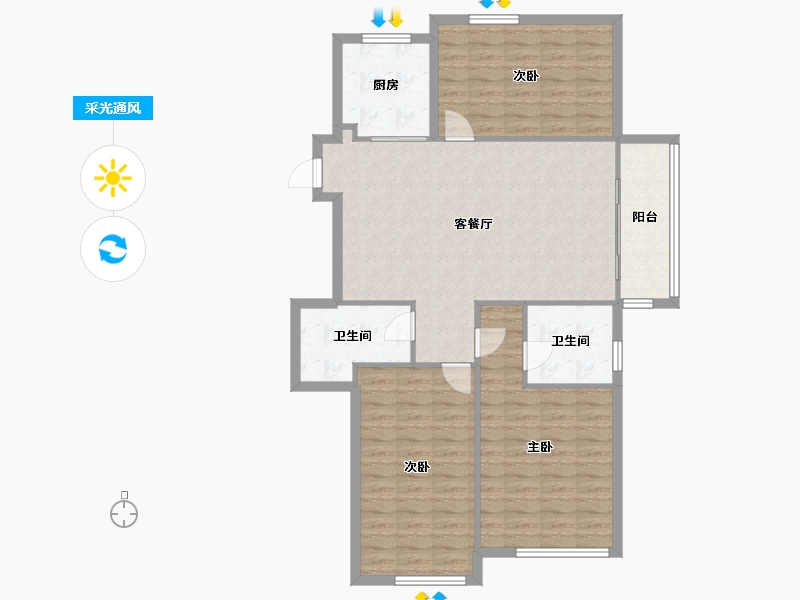 浙江省-金华市-东方御园-95.20-户型库-采光通风