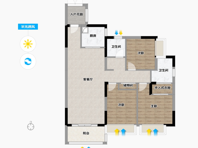 海南省-海口市-五源河公寓H区-100.64-户型库-采光通风