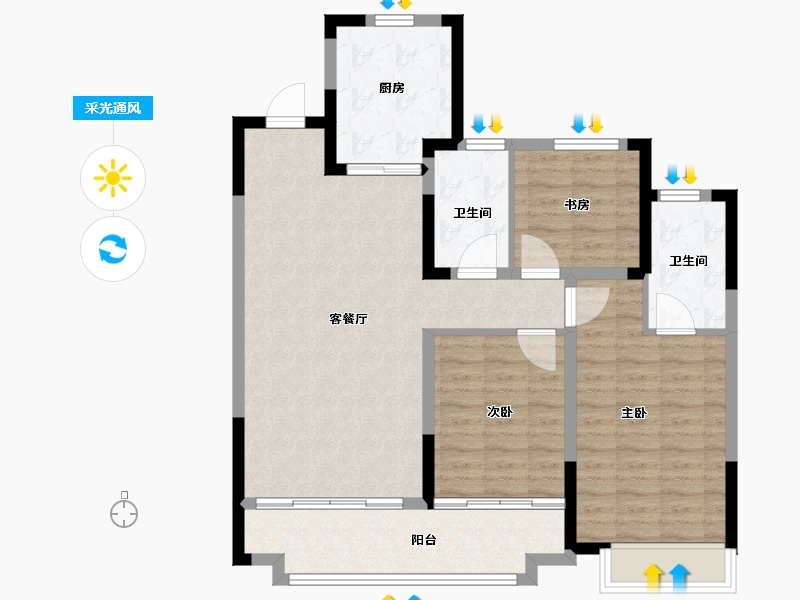 山东省-青岛市-海信·墨香居-95.20-户型库-采光通风