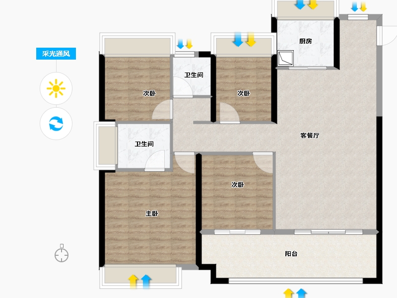 湖北省-武汉市-福星惠誉·铂雅府-118.40-户型库-采光通风